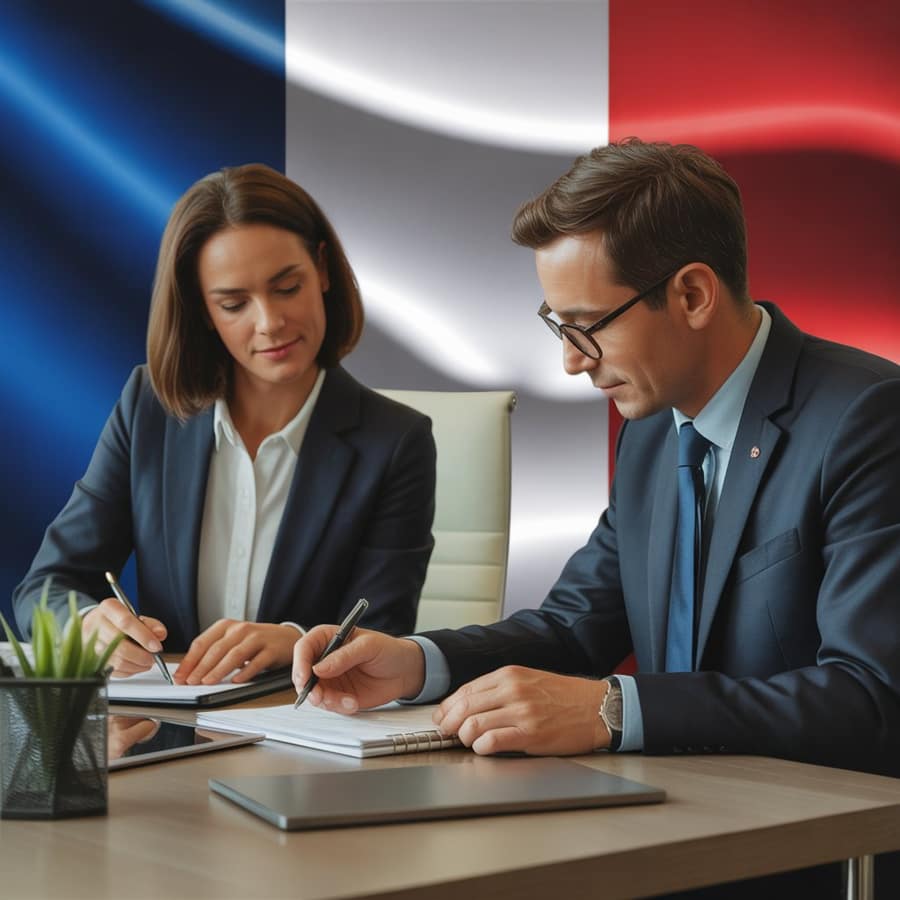 Un homme et une femme travaillant au bureau.